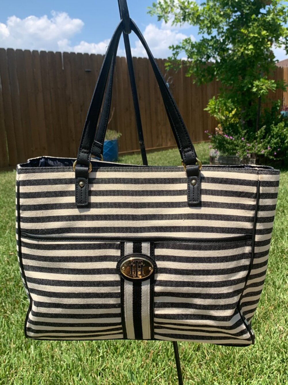 Tommy Hilfiger Black and White Striped Tote ⭐️